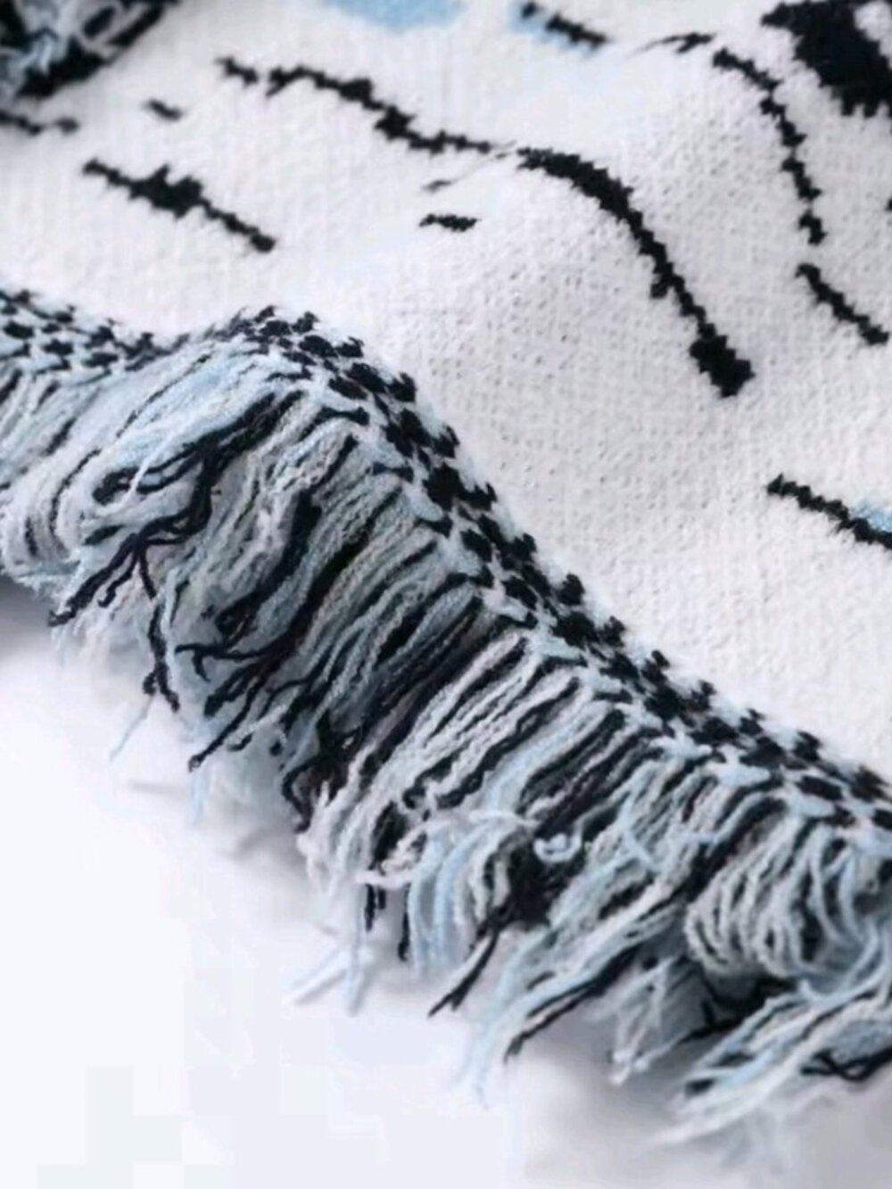 Vintage Jacquard Print Knit Fringe Cardigan Women Lapel Lace Up Loose Long - Picture 9 of 10